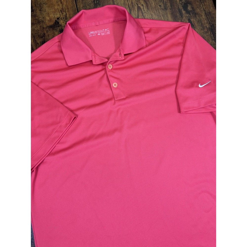 Nike Golf Dri Fit Red Pink Golf Polo Shirt Mens L Breathable Stretch Sports